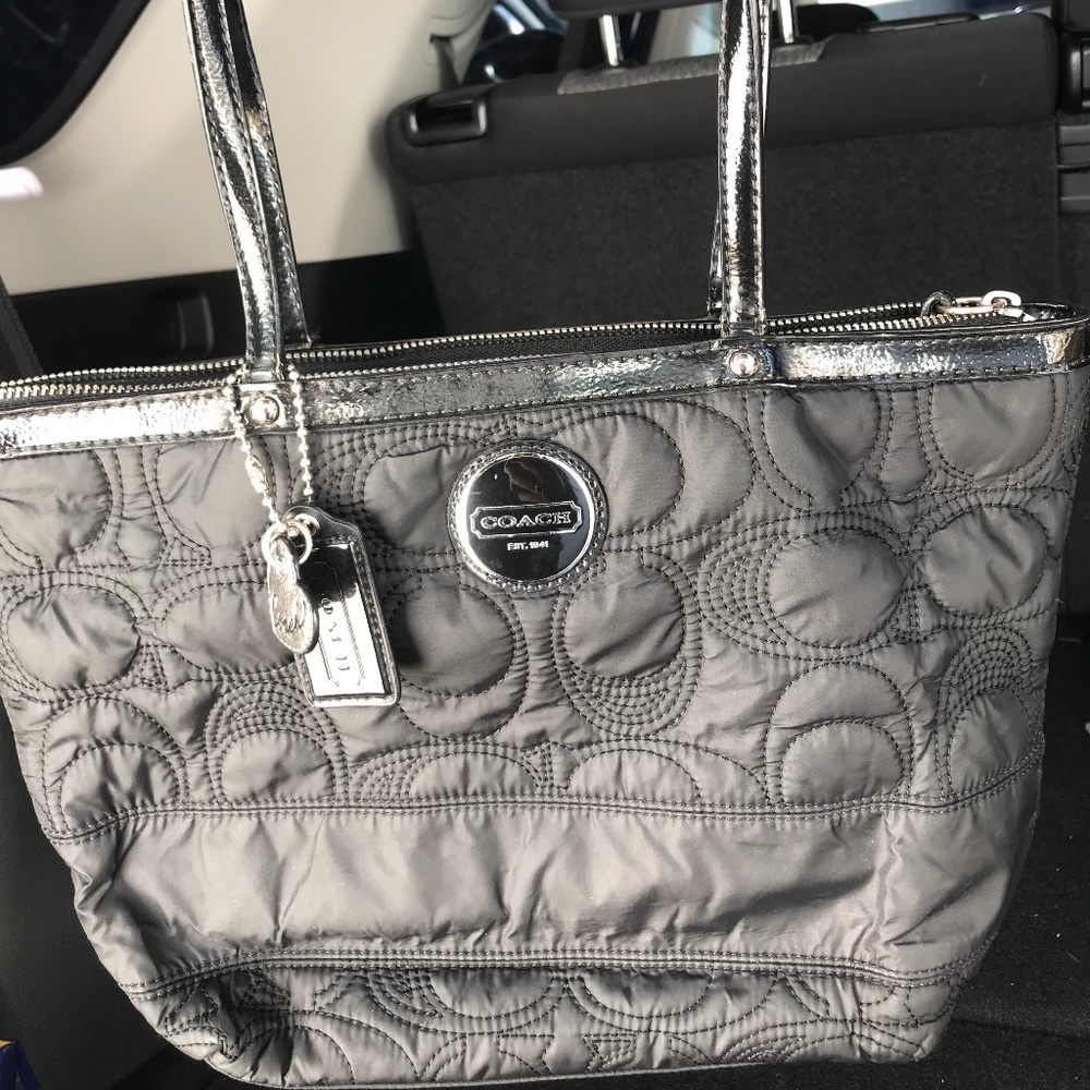 Coach Black Nylon Signa Stitch Quilted Tote Shoulder Bag